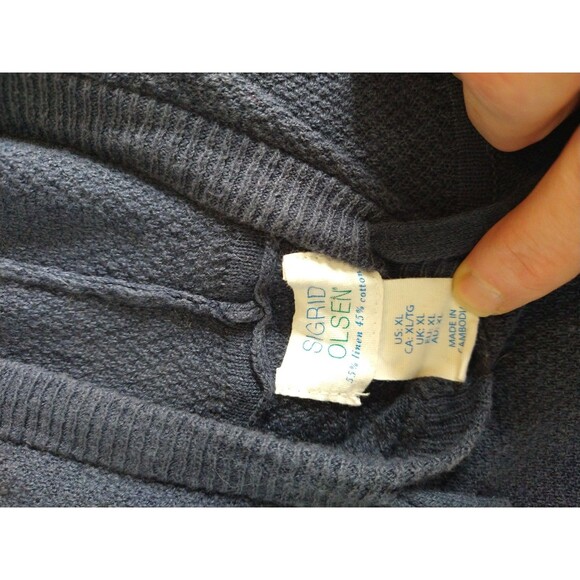 Sigrid Olsen Womens Size XL Navy Blue Linen Cotton Blend Knit Thermal Hoodie - Picture 4 of 9